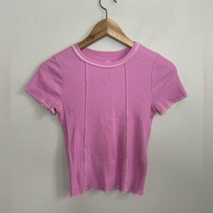 Hollister Must Have Collection Baby Tee Pink Ribbed Exposed Seams Size S